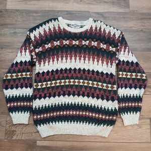 Vintage Gulf Traders Sweater Mens Large White Chunky Knit Fisherman Ramie 90s